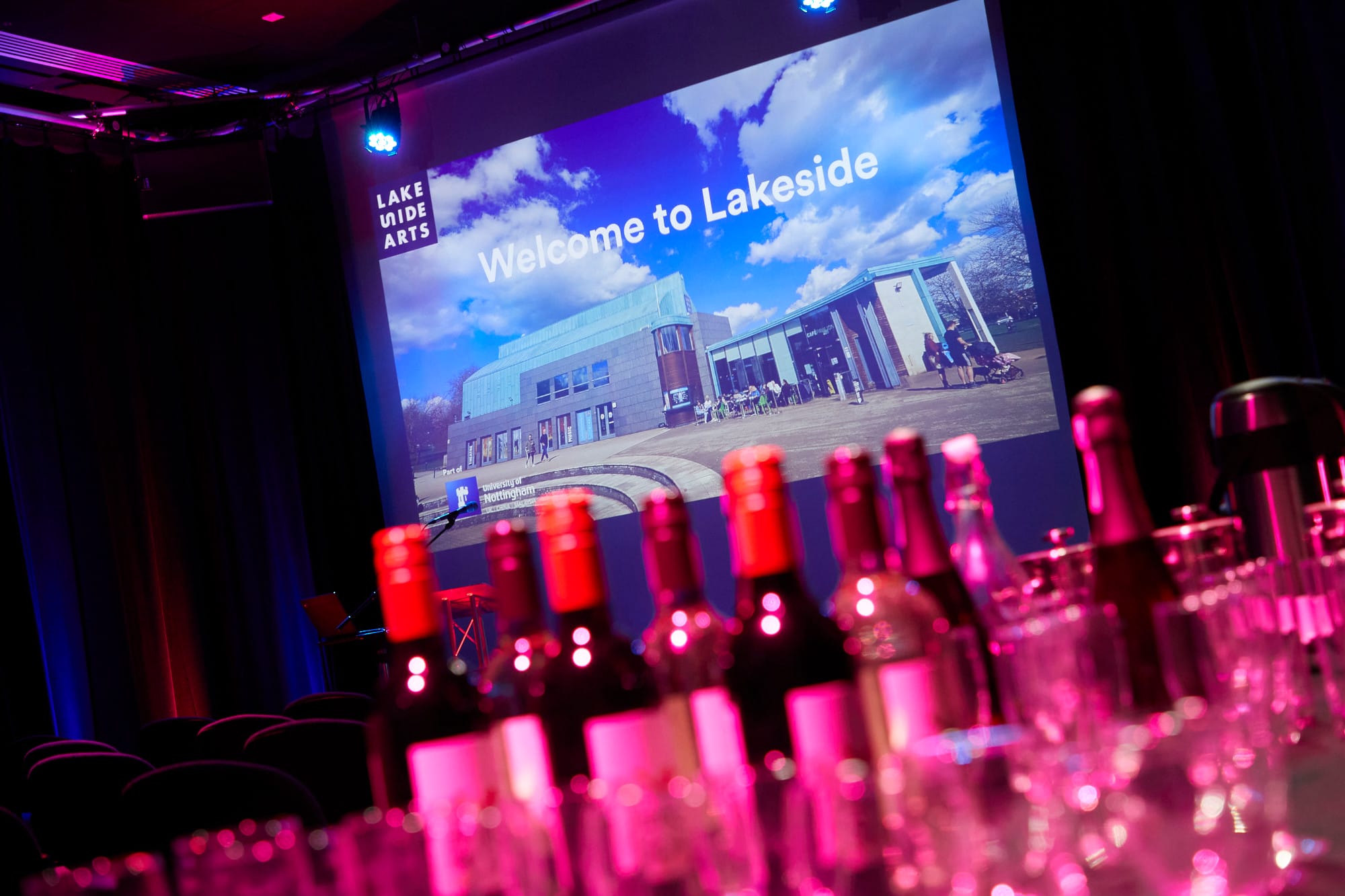 Lakeside's Performing Arts Studio setup for a drinks reception.
